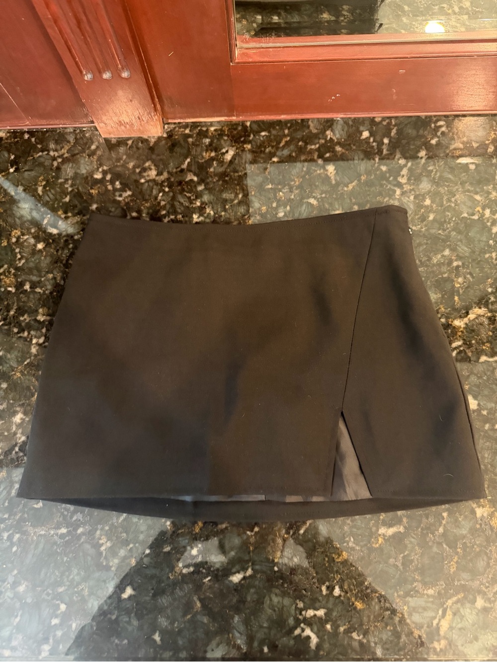 Olivaceous Black Mini Skirt with Front Slit